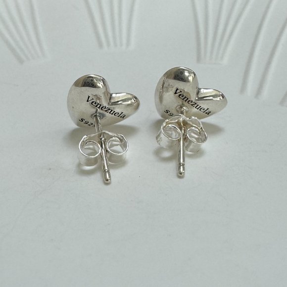 Venezuela Flag Heart Earrings S925 Sterling Silver Stud Earrings Handmade - Picture 3 of 3